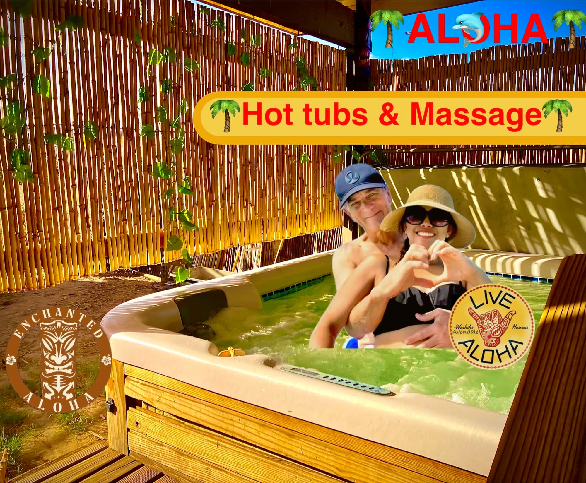 Couple relaxing together in an outdoor hot tub