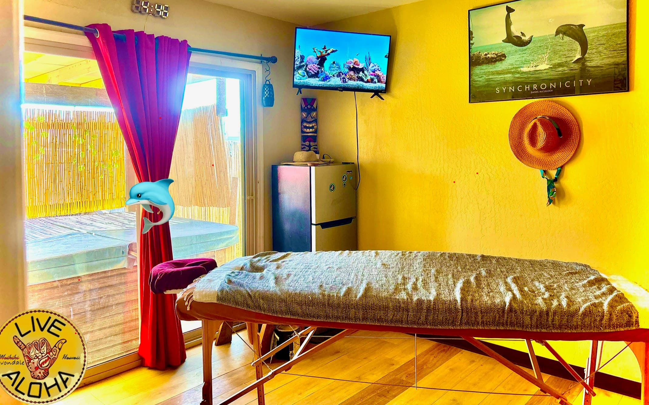 Treatment room set up for a hydrotherapy and massage session
